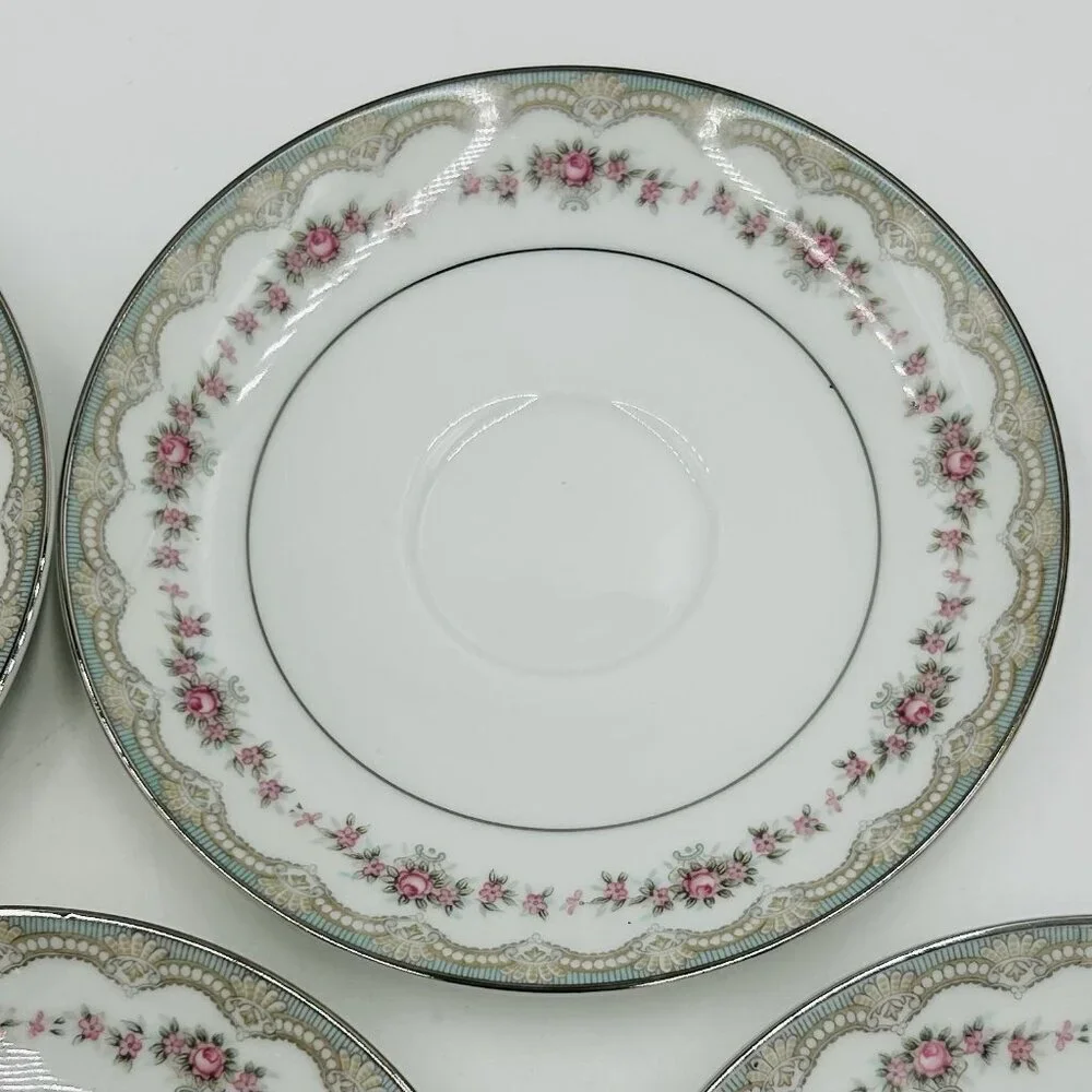 Noritake Glenwood 5770 China Saucers Japan Set Of 5 Pink Roses Platinum
